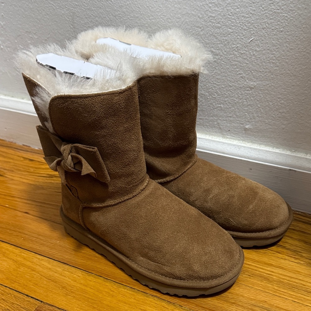 UGG Brown Suede Boots with Bow Detail